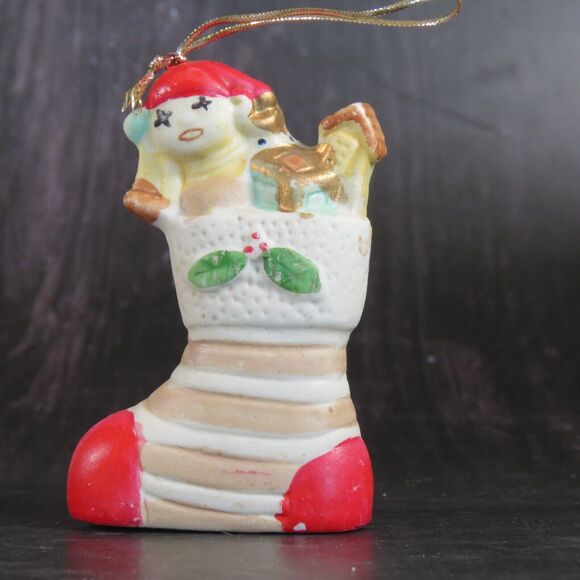 Lot of 8 Vintage Christmas Tree Ornaments Snowman Stocking Penguin Mouse Ceramic - Picture 10 of 16